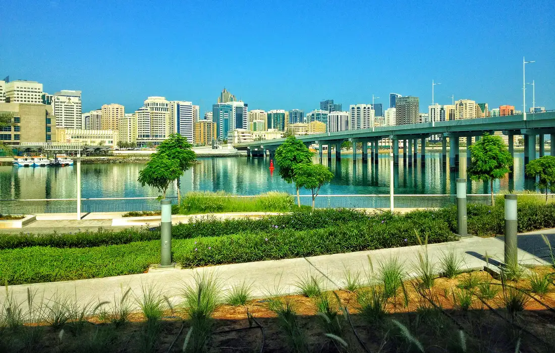 View from One and Only Al Maryah across the water to downtown Abu Dhabi